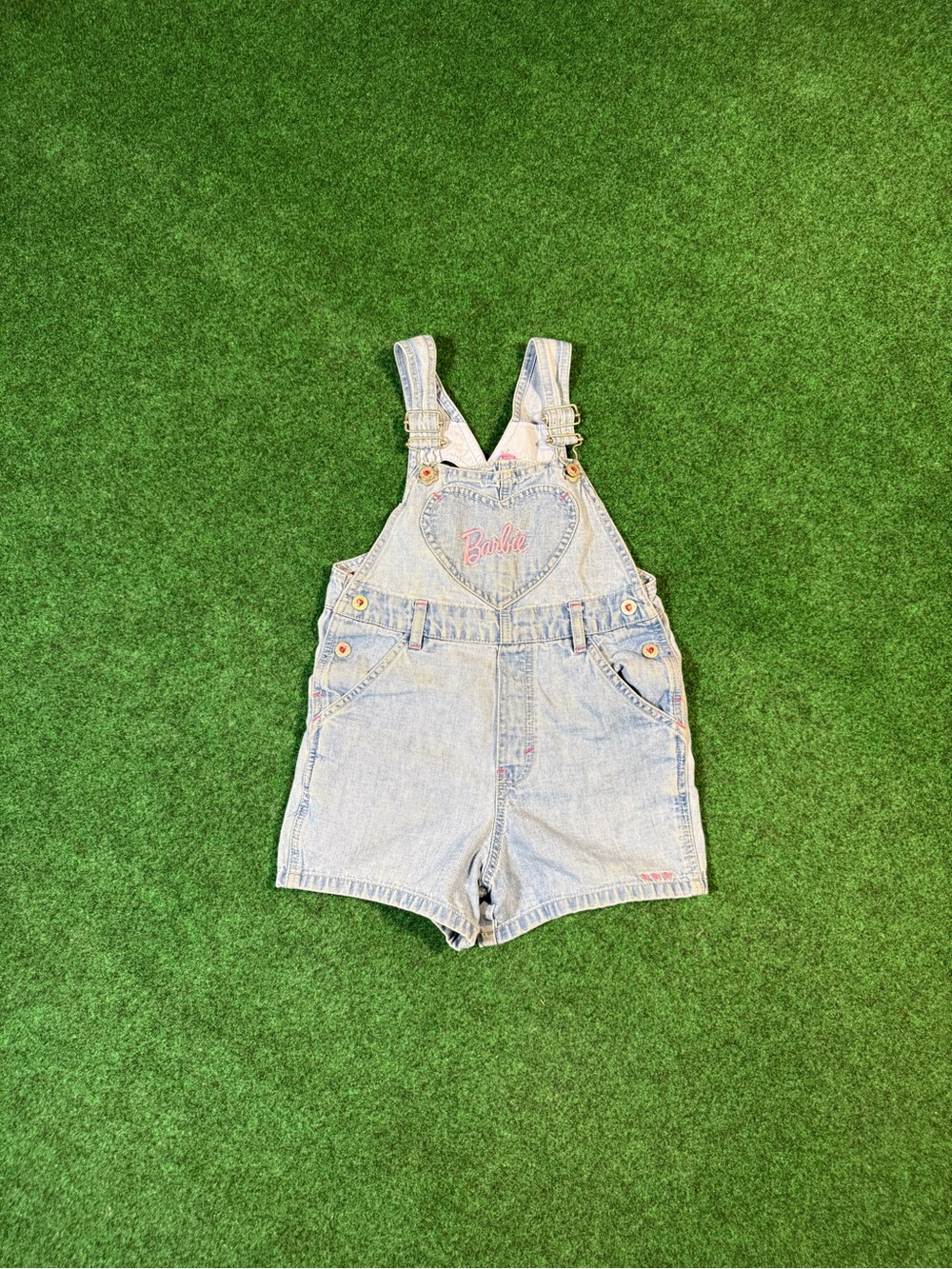 Barbie Light Blue Denim Heart Patch Short Overalls